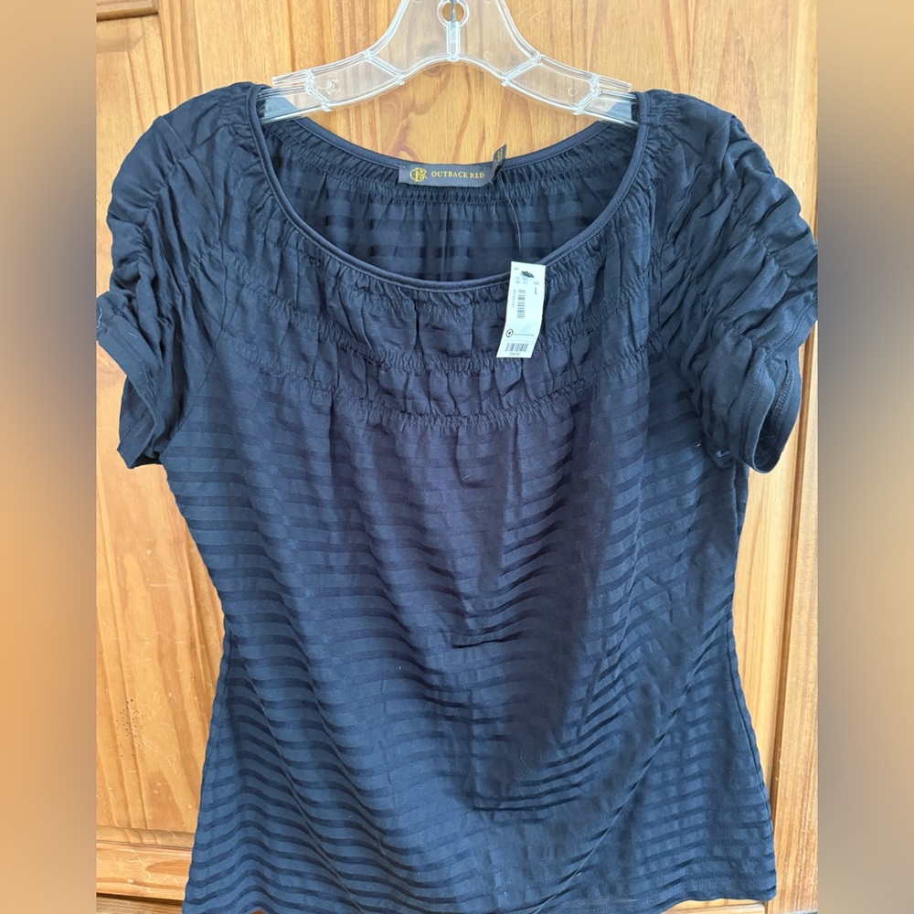 Outback Red Navy Short-Sleeve Textured Scoop Neck Top